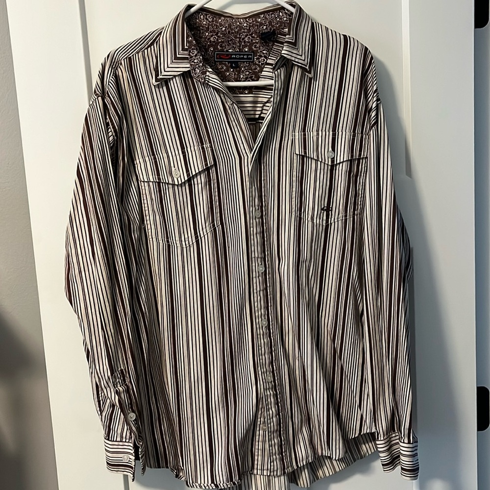 Roper Men’s Western Button down shirt. Adjustable cuff. Large.